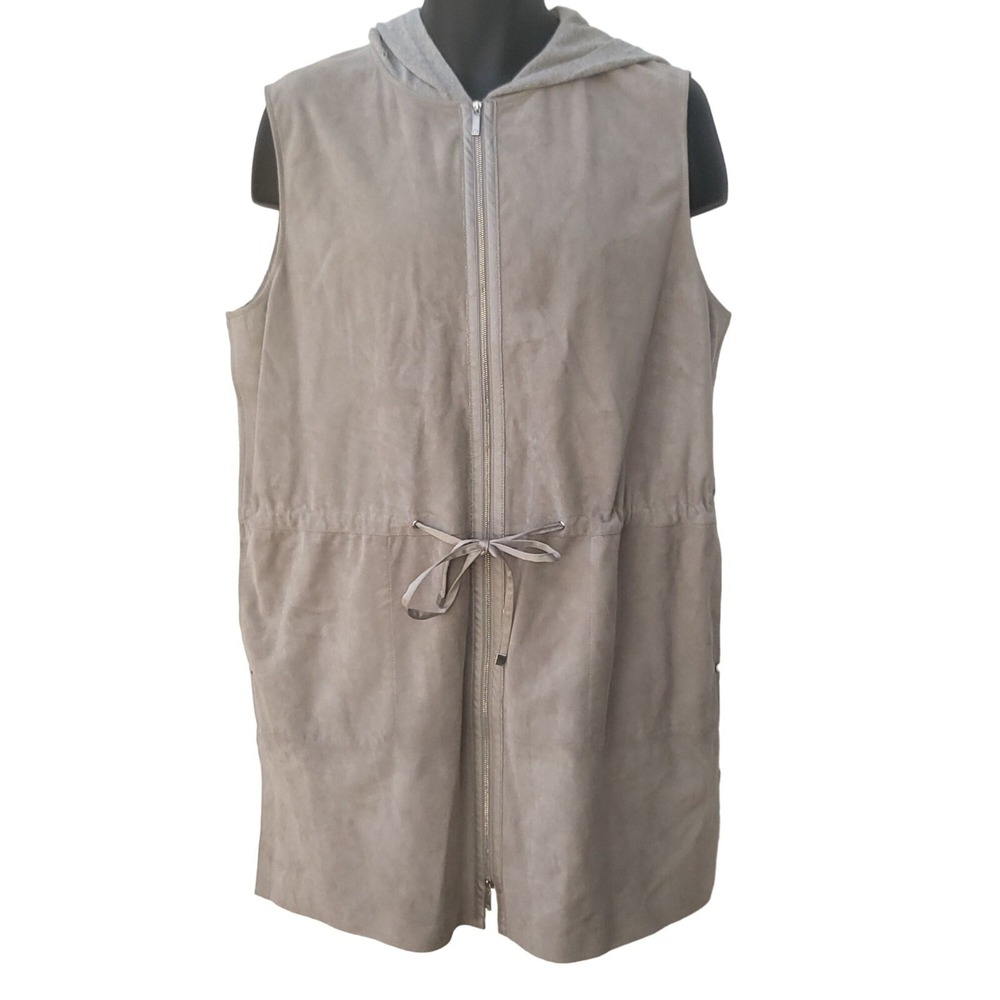 Lafayette 148 New York Hooded Shirt Dress Womens Sz XL‎ Leather Trim Cashmere